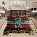 Western Comforter Set Queen Size,Southwest Tribal Bedding Set Retro Aztec Pattern Quilted Duvet 3pcs for Kids Girls Boys Women Room Decor,Brown Red and Cyan Stripes Duvet Insert,2 Pillowcases