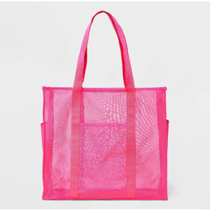 Large Mesh Beach Tote Pink