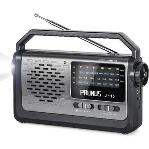 PRUNUS NOAA Weather AM FM Portable Radio,Battery Operated Radio by 3X D Cell Batteries or AC Power with Best Reception,Flashlight, Earphone Jack for Emergency Household&Outdoor,Plug in Wall by J15WB