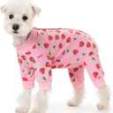 Small Dog Striped Recovery Suit, Puppy After Surgery Onesie for Female Male, Pet 4-Legged Pajamas Bodysuit, Surgery Abdominal Wound Bandages Clothes Pant for Shedding Skin Disease (Strawberries)