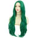 Tseses Green Long Curly Wave Wig for Women Middle Part Curly Wig Natural Looking Synthetic Fibre Hair Wig for Halloween Party Cosplay Use