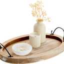 Farmlyn Creek Serving Tray for Coffee Table Decor - 15.8" x 10.8" x 1.3", Oval, Wood Color, Rustic - Decorative Wooden Tray with Handles - Farmhouse Table Decor