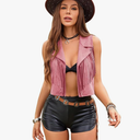 Women's Tassel Vest 70s Hippie Faux Jacket Open Front Fringe Sleeveless Crop Vest Cowgirl Outfit Size XS