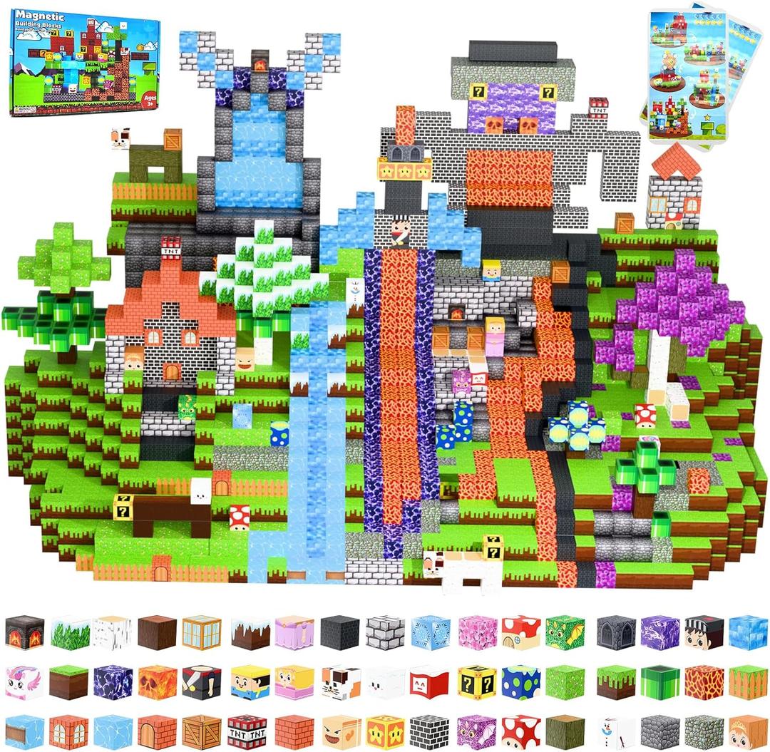 JUBSKIE 300 PCS Magnetic Blocks, Magnetic Cubes, Building Construction Toys for Kids Over 3 Years STEM Montessori, Boys and Girls Christmas Birthday Gifts, Magnet Blocks