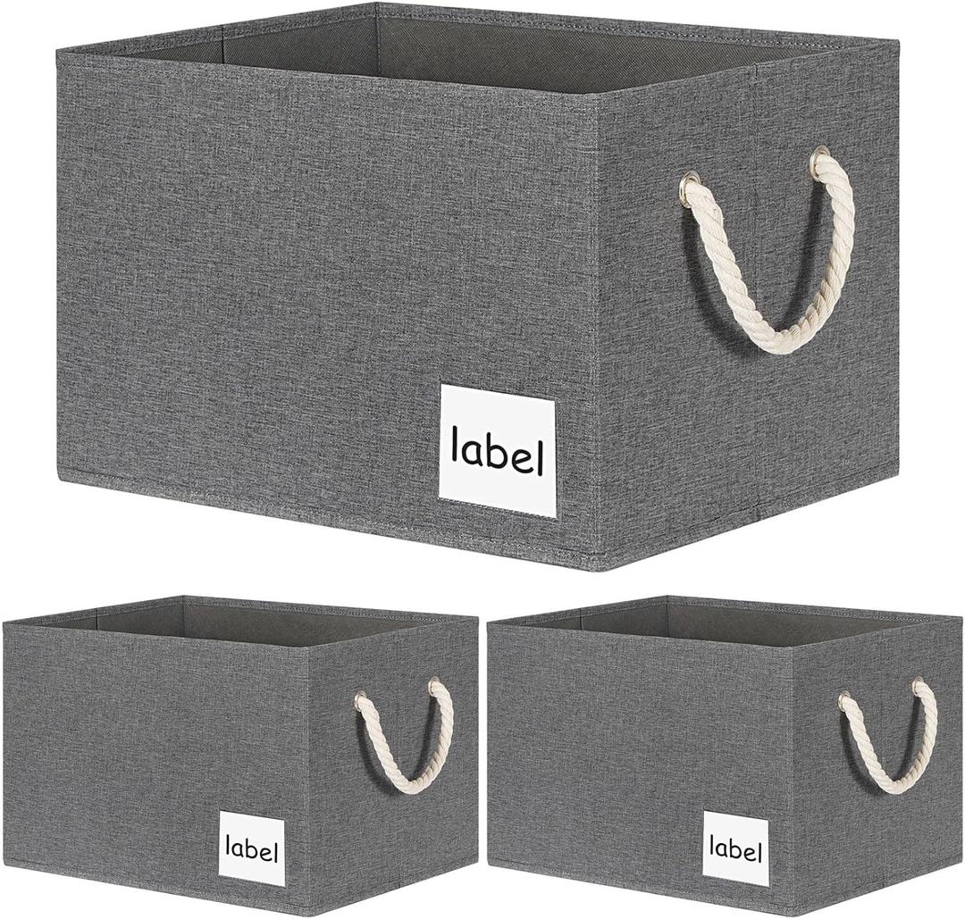 Large Storage Baskets for Shelves 3 Pack, Fabric Storage Bins with Label, Foldable Closet Storage Bins for Shelves with Handles (15"x11"x9.6", Grey) (Gray) Large Storage Baskets for Shelves 3 Pack, Fabric Storage Bins with Label, Foldable Closet Storage Bins for Shelves with Handles (15"x11"x9.6", Grey) (Gray)