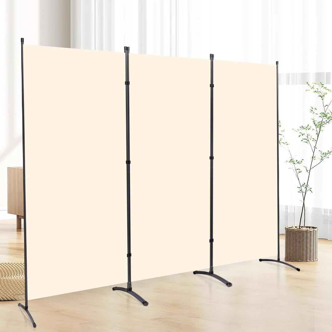 3 Panel Folding Privacy Screens, 6 FT Tall Wall Divider with Metal Frame, Freestanding Room Divider for Office Bedroom Study (3 Panel, Beige)