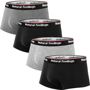 Natural Feelings Mens Underwear Boxer Briefs Pouch Trunks Underwear for Men 1.5" No Fly Boxer Trunks 4-Pack, XL, Color: F: 4 Pairs Modal Black and Grey