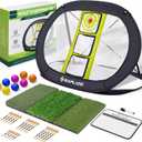 SAPLIZE Ultra-Stable Golf Chipping Net Set with Pop-Up Target, Tri-Turf Mat, Foam Practice Balls, Tees and Scoring Board for Indoor and Outdoor Chipping Accuracy and Swing Training