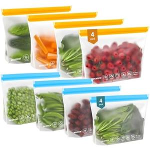 IDEATECH 8Pack Gallon Bags Dishwasher Safe, Leakproof Reusable Gallon Freezer Bags, BPA Free Reusable Gallon Bags, Reusable Food Storage Bags Silicone for Meats, Sandwich, Travel (8Gallon, Colored)