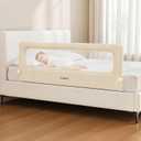 Folding Bed Rail for Toddlers, Baby Bed Rail Guard with Reinforced Anchor Safety System, Toddler Bed Rails for King Size Beds, Twin, Full, Queen (Khaki, 59" L x 21.6" H)