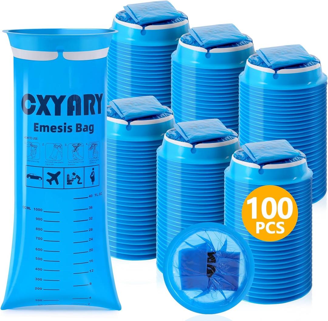 CXYARY 100 Pack Vomit Bags Disposable, 1000ml Emesis Bags, Portable Throw Up Puke Nausea Bag for Pregnant Women, Leak Resistant for Car and Travel Motion Sickness