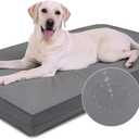 Vonabem Outdoor Waterproof Dog Bed Washable, Jumbo Large Crate Pad 54 inch, XXXL Cooling Wipeable Leather Pet Beds with Removable Cover Reversible, Foam Anti-Slip Kennel Pads 53"x36" Grey
