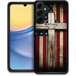 for Samsung Galaxy A15 Case 6.5 with Cross American Flag Four Corner Airbag Protection Design Soft Silicone Frame Personalized Pattern Case Compatible with Samsung Galaxy A15 for Men