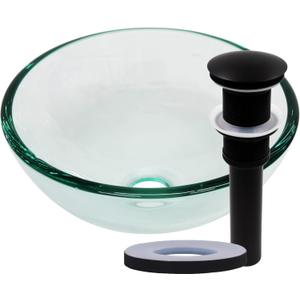 Mini 12-inch Clear Glass Vessel Bathroom Sink Set in Matte Black