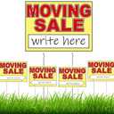 5 Pcs Double Sided Moving Yard Sale Signs 12 x 16'' Waterproof Corrugated Plastic Moving Sale Sign Kit with Stakes, Directional Arrows Yard Supplies for Outdoor Estate Event(Red, Yellow)
