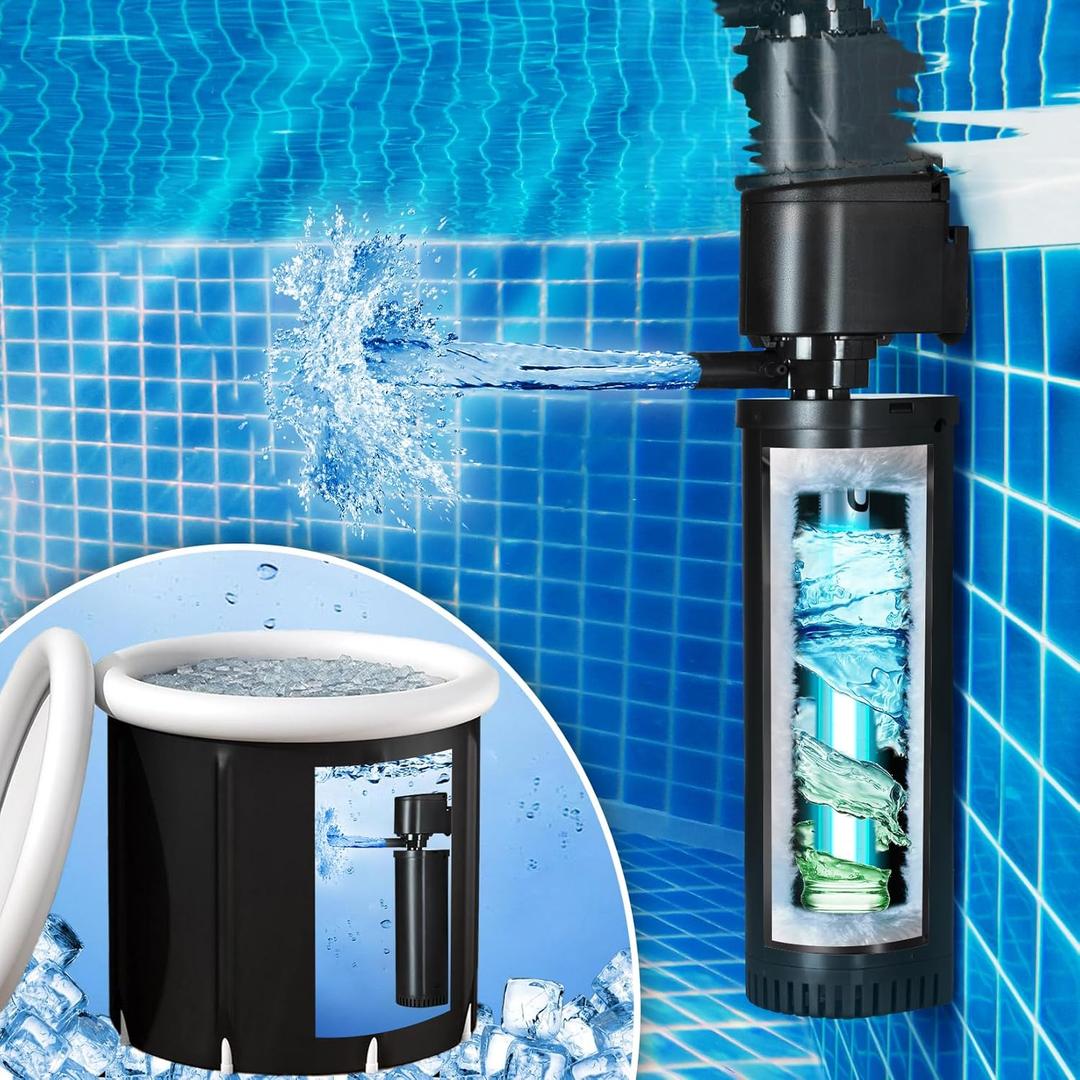 TARARIUM 400GPH Cold Plunge Filter for 100-800 Gal U-V Sanitation, Cold Pod Ice Bath Tub Filte, Small Pool Filter with Green Cleaning Machine Pool for Cold Pod Ice Bath Tub Hot Tub Water Clean (Black)
