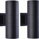 mirrea Modern Outdoor Porch Light Patio Light in 2 Lights with Aluminum Cylinder and Tempered Glass Cover Waterproof Wall Sconce 2 Pack (Matte Black)