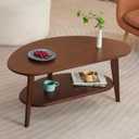 Mid Century Modern Coffee Table with Storage, 2 Tier Oval Round Coffee Tables for Living Room, FSC Certifiled 100% Solid Bamboo Wood Center Table, Upgraded Edition (Walnut Finish), 40.5"D x 22.1"W x 18"H