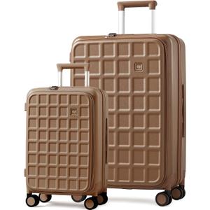 aji Expandable Top Opening Luggage Sets 2 Piece with Spinner Wheel, 20/28 Inch Luggage with TSA Lock, Lightweight PC Hard Shell Travel Luggage Suitcases for Men Women, 2-Piece Set, Chocolate Brown