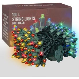Dazzle Bright 33FT 100 LED Christmas String Lights Indoor Outdoor Waterproof, Multi-Colored Christmas Lights Green Wire, Twinkle Lights Plug in for Tree Room Bedroom Wedding Christmas Decorations