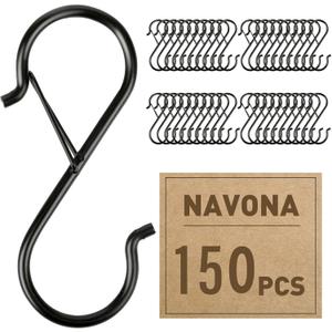 150 Pcs S Hooks for Hanging Heavy Duty, 3.5-inch Heavy Duty Metal S Hook with Safety Buckle, Suitable for 0.5 inch Rods, S Hook for Hanging Plants, Closet, Kitchen Utensil, Pot, Pan, Bags