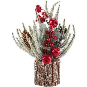 13.8" Small Christmas Tree Tabletop Christmas Centerpieces with Xmas Ornaments Pinecone Berry for Table Desk Christmas Decorations Winter Holiday Decor Indoor