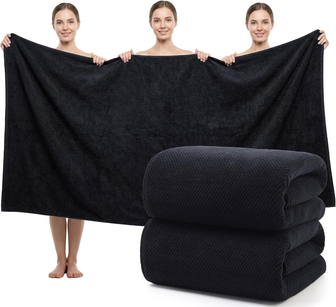 REDKISS Pack of 2 Jumbo Bath Sheets, 40 x 80 Inches Microfiber Bath Towels for Bathroom, Extra Large & Lightweight, Quick-Dry, Super Soft & Highly Absorbent, Perfect to Wrap Yourself in, Black