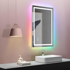 LOAAO 28"X36" LED Bathroom Mirror with Lights, Anti-Fog, Dimmable, RGB Backlit + Front Lighted, Bathroom Vanity Mirror for Wall, Memory Function, Tempered Glass Rgb, 36"L x 28"W
