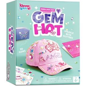 Klever Kits Decorate Your Own Baseball Cap with 7 Sheets Gems Stickers, Art & Crafts Kit for Kids, Fun Creative DIY Toys for Kids Girls