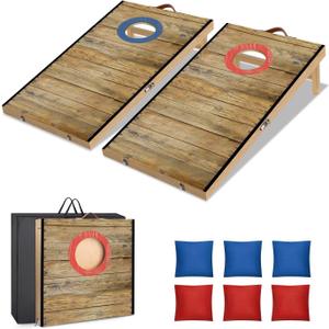 Portable Cornhole Board Set 2 ft x 1 ft Cornhole Set with 6 Bean Bags Foldable Cornhole Game for Kids and Adult Indoor or Outdoor Backyard Corn Hole Toss Games (Light-colored Wood)