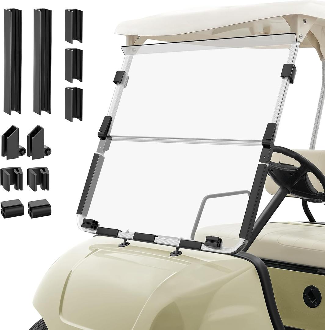 Upgrade Golf Cart Windshield for Yamaha 1995-2013 G14 G16 G19 Gas & Electric Models, Foldable Windshield Replacement with Golf Cart Windshield Clip Accessories -PC UV Resistant (Tinted/Clear)