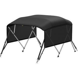 KAKIT Bimini Tops with Mesh Sidewalls (4 Bow 8'L x 54" H x 54"-60" W,Black) | Heavy Duty,Anti-UV,Waterproof,Support Poles,2 Straps,Zippered Storage Boot,Marine Grade Canvas,1 Inch Aluminum Frame