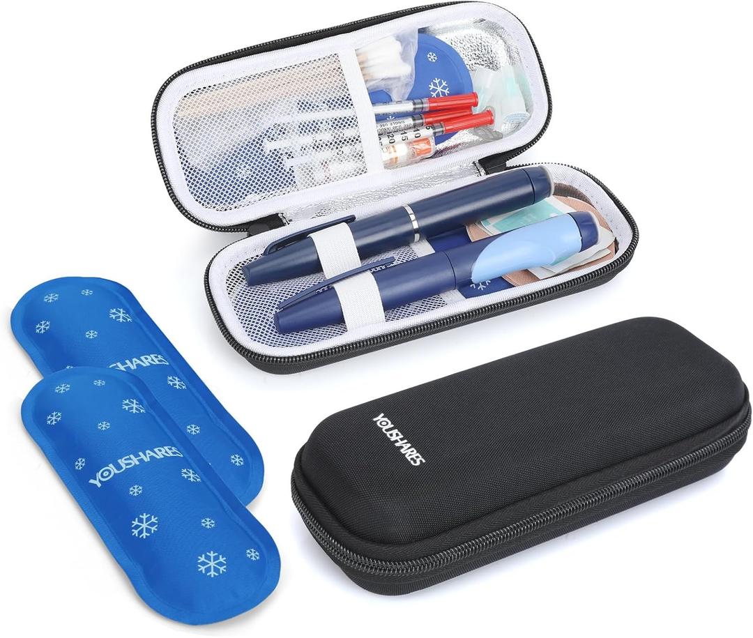 YOUSHARES Insulin Cooler Travel Case, GLP-1 Diabetic Medicine Cooling Bag for Zepbound for Mounjaro Pen, Refrigerated Diabetes Supplies Organizer with 2 TSA Approved Ice Pack