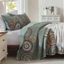 LEAONME 3 Pieces King Size Olive Green Quilt Set Lightweight Oversized Bedspread 98''x106'' Soft Microfiber Floral Coverlet Luxurious Warm Bed Cover for All Seasons (1 Quilt, 2 Pillow Shams)