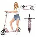 Scooter for Kids, Lightweight Foldable Kick Scooter, 4-Level Adjustable Handlebar, 8-Inch Large Wheels with Shock Absorption, for Ages 6 and Up (Light Pink)