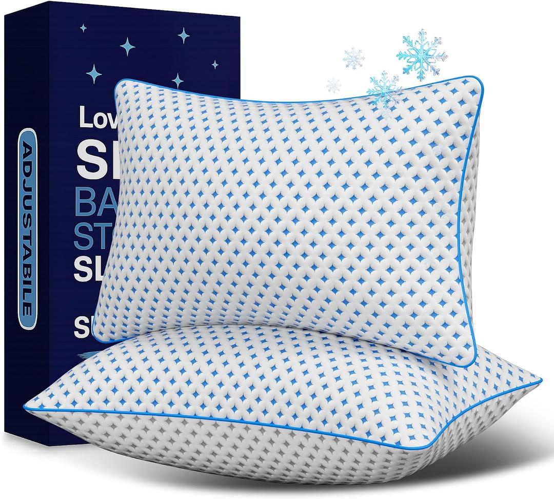 Memory Foam Pillows 2 Pack Adjustable Loft Cooling Pillows King Size Set of 2 for Sleeping, Firm, Supportive, and Breathable Design for Hot, Side, Back, and Stomach Sleepers