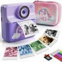 Kids Camera Instant Print with Carrying Case, Digital Selfie Camera with 6 Rolls Print Paper, 5 Monochrome Colors, 32GB SD Card, Portable Toddler Camera for Girls 3-12, Christmas Birthday Gift