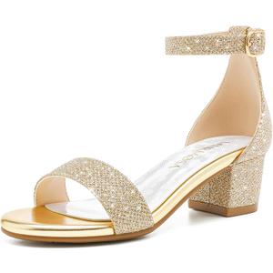 LAURMOSA Girls High Heels Sandal for Girls Open Toe Ankle Buckle Strap Dress Shoes for Little Big Kids in Wedding Party Block Chunky Pump Sandals Size 4