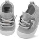 BARERUN Baby Shoes Baby First Walking Shoes Infant Sneakers Wide Toe Box Slip on Shoes Soft Sole Baby Boys Girls Crib Shoes Toddler Breathable Lightweight House Sock Shoes (Gray)