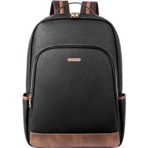 CLUCI Leather Backpack for Women 15.6 inch Laptop Backpack Purse Computer Backpack for Travel Airplane Casual Daypack Beige with Brown