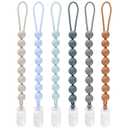 6-Pack Silicone Pacifier Clips for Baby Boys and Girls - One-Piece Beads, Rust-Free Holders, Teething Relief, Baby Necessities, Newborn Safe Baby Essentials