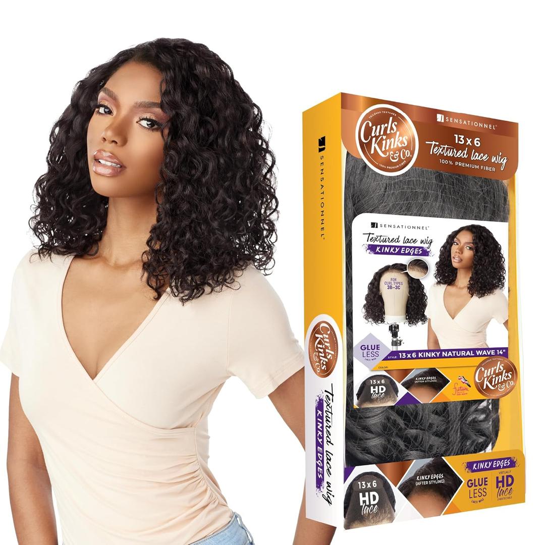 Sensationnel Curls Kinksandco Kinkyedges Wig - Kinky Natural Wave 14 Inch 13X6 Lace Frontal Kinkytexture Edged Hairline for Natural 3C to 4C Hair Textures (HL34/51)