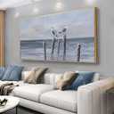 Canvas Wall Art Ocean Bird Pictures Gray Blue Framed Artwork for Living Room Large Size Wall Decor for Office Bedroom Wood Framed Home Decorations 29"x58"