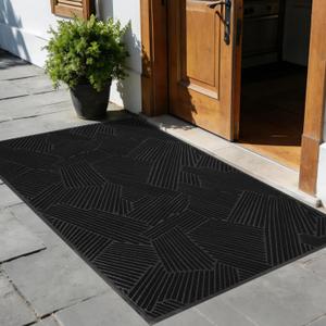 Low Profile Door Mat Indoor Outdoor, 3 x 6 Heavy Duty Non Slip Entryway Rug for High Traffic Areas, Grid-Pattern Waterproof All-Weather Floor Mat for Mudroom, Garage, Pet Paths