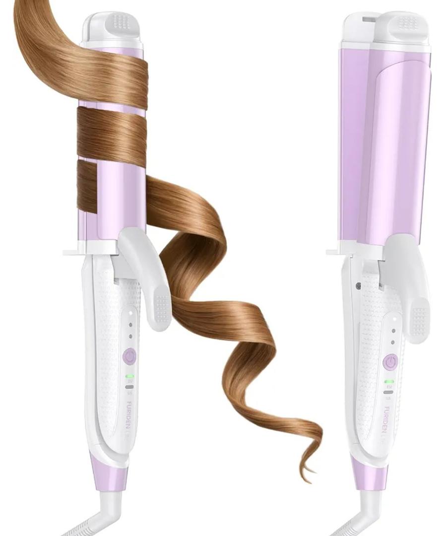 Dual-Voltage Curling Iron: Smart Voltage 1 1/2 inch Ceramic Barrel for Long Hair Traveler - European Travel Curling Iron with Clamp Purple