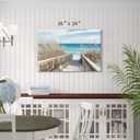 TAR TAR STUDIO Beach Artwork Seascape Wall Art: Seaside Painting Fence Pathway Picture Print on Wrapped Canvas for Living Room (36''W x 24''H, Multiple Sizes)
