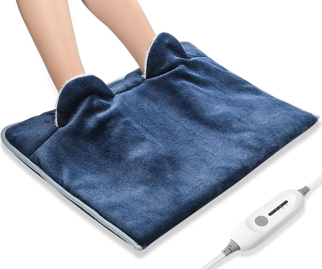 Electric Heated Foot Warmer Soft Flannel Foot Heater with 2h Auto Off & 3 Heat Levels Full Body Use Heating Pad for Feet, Abdomen, Cramps, Pain Relief Pocket Design 16" x 22" (Blue)