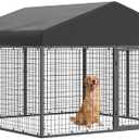 79" x 79" Large Outdoor Dog Enclosure,Heavy Duty Dog Cage with Roof,Galvanized Steel Dog Kennel Fence with Double Safety Locks