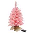 SENNOUL Small Christmas Tree with Lights,2ft Pre Lit Artificial Mini Xmas Tree for Tabletop,Outdoor,Bedroom,Office Decorations,Includes 50 Led Warm Lights,73 PVC Branch Tips,Pink（Battery Operated）