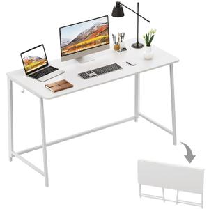 WOHOMO Folding Desk, 47.2" Foldable Computer Desk for Bedroom, Space Saving Computer Table Writing Workstation for Home Office, Easy Assembly, White
